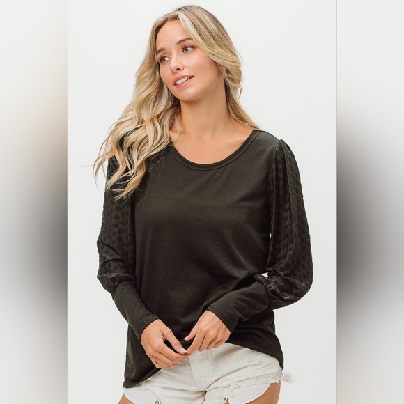 BiBi Round Neck Polka Dot Lantern Sleeve Top - Picture 6 of 6